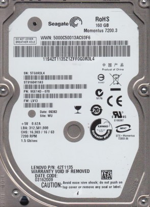 ST9160411AS Seagate 160GB SATA 2.5 Inch Hard Drive