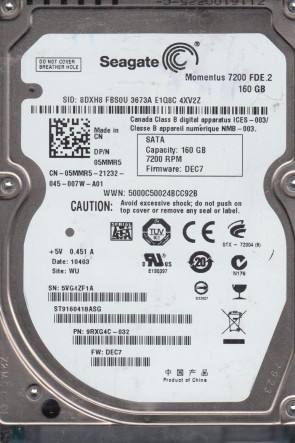 ST9160418ASG Seagate 160GB SATA 2.5 Inch Hard Drive