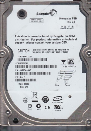 ST91608220AS Seagate 160GB SATA 2.5 Inch Hard Drive