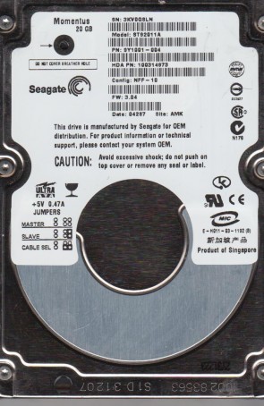 ST92011A Seagate 20GB IDE 2.5 Inch Hard Drive