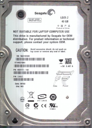 ST940210AS Seagate 40GB SATA 2.5 Inch Hard Drive