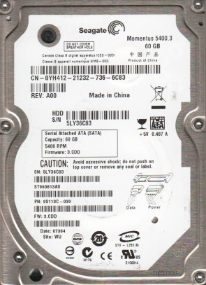 ST960813AS Seagate 60GB SATA 2.5 Inch Hard Drive