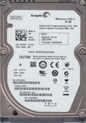 ST980412AS Seagate 80GB SATA 2.5 Inch Hard Drive