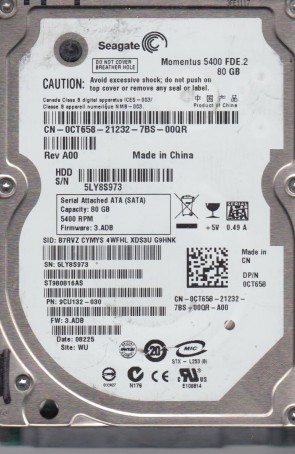 ST980816AS Seagate 80GB SATA 2.5 Inch Hard Drive