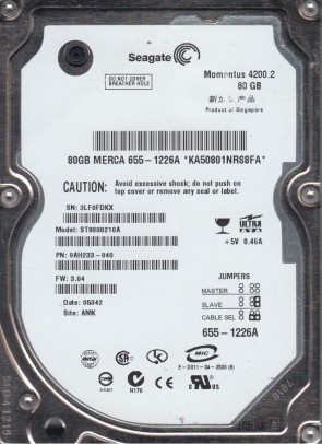 ST9808210A Seagate 80GB IDE 2.5 Inch Hard Drive