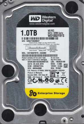 WD1002FBYS Western Digital 1TB SATA 3.5 Inch Hard Drive