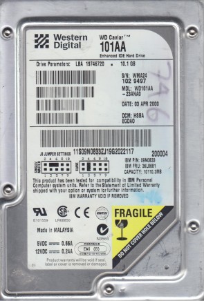 WD101AA Western Digital 10GB IDE 3.5 Inch Hard Drive