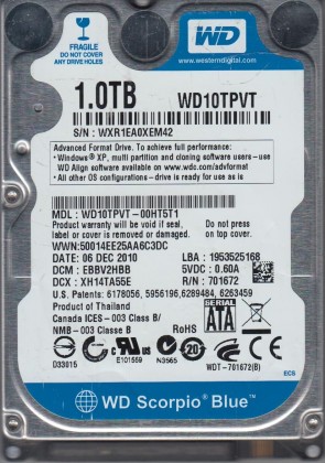 WD10TPVT Western Digital 1TB SATA 2.5 Inch Hard Drive
