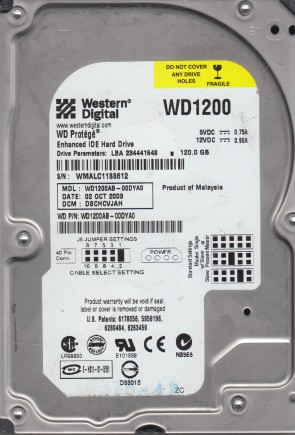 WD1200AB Western Digital 120GB IDE 3.5 Inch Hard Drive