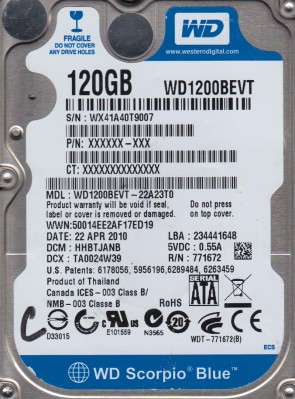 WD1200BEVT Western Digital 120GB SATA 2.5 Inch Hard Drive