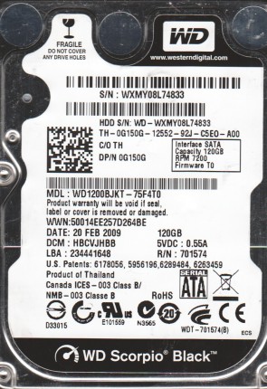 Western DigitalWD1200BJKT120 GBSATA2.5