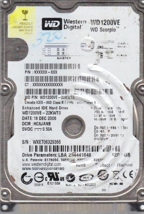 WD1200VE Western Digital 120GB IDE 2.5 Inch Hard Drive