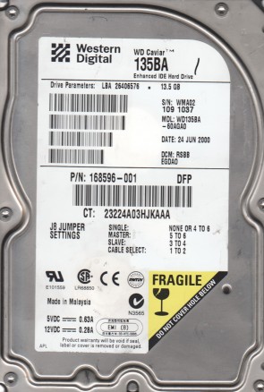 WD135BA Western Digital 13.5GB IDE 3.5 Inch Hard Drive