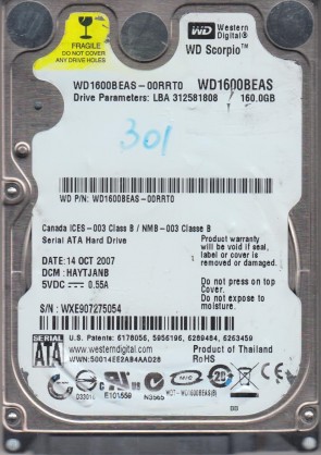WD1600BEAS Western Digital 160GB SATA 2.5 Inch Hard Drive