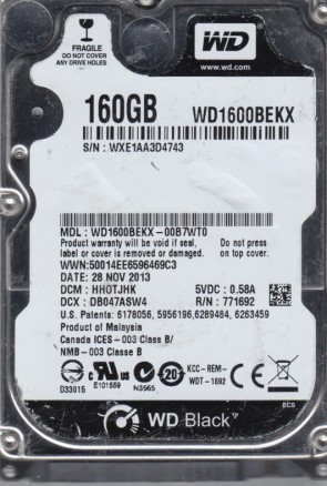 WD1600BEKX Western Digital 160GB SATA 2.5 Inch Hard Drive