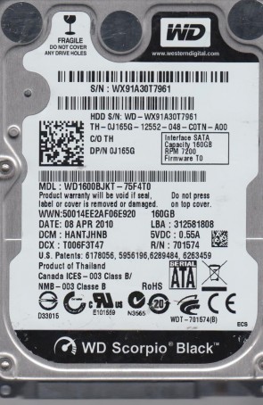 WD1600BJKT Western Digital 160GB SATA 2.5 Inch Hard Drive