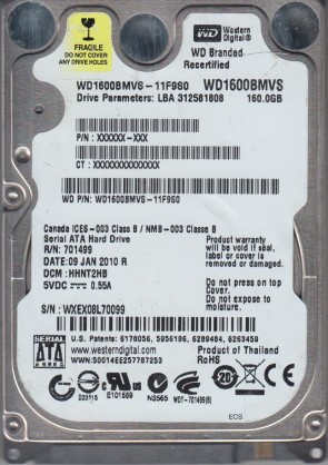 WD1600BMVS Western Digital 160GB SATA 2.5 Inch Hard Drive