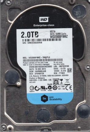 WD2000F9MZ Western Digital 2TB SATA 3.5 Inch Hard Drive