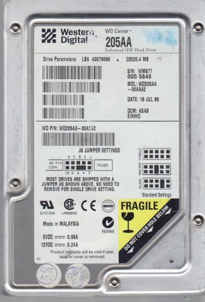 WD205AA Western Digital 20.5GB IDE 3.5 Inch Hard Drive