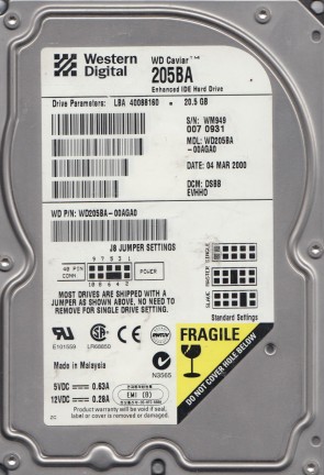 WD205BA Western Digital 20.5GB IDE 3.5 Inch Hard Drive
