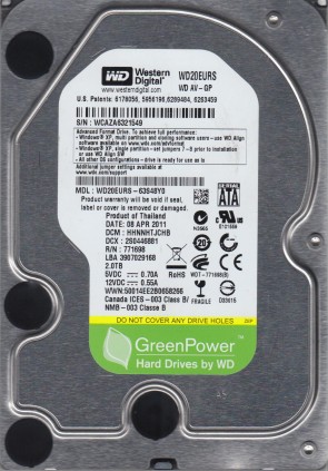 WD20EURS Western Digital 2TB SATA 3.5 Inch Hard Drive
