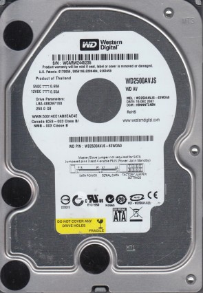 WD2500AVJS Western Digital 250GB SATA 3.5 Inch Hard Drive