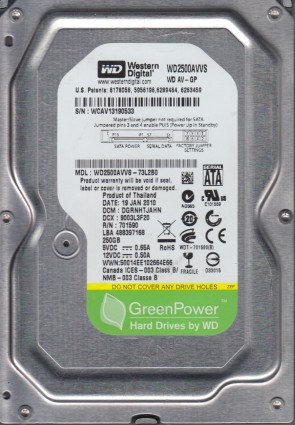 WD2500AVVS Western Digital 250GB SATA 3.5 Inch Hard Drive