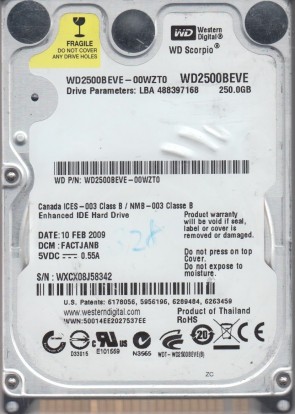 WD2500BEVE Western Digital 250GB IDE 2.5 Inch Hard Drive