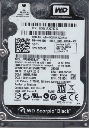 WD2500BJKT Western Digital 250GB SATA 2.5 Inch Hard Drive