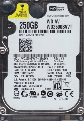 WD2500BVVT Western Digital 250GB SATA 2.5 Inch Hard Drive