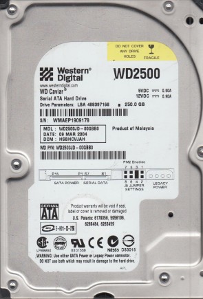 WD2500JD Western Digital 250GB SATA 3.5 Inch Hard Drive