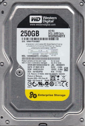 WD2503ABYX Western Digital 250GB SATA 3.5 Inch Hard Drive