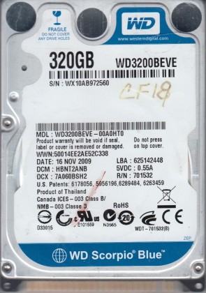 WD3200BEVE Western Digital 320GB IDE 2.5 Inch Hard Drive