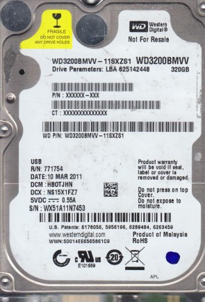 WD3200BMVV Western Digital 320GB USB 2.5 Inch Hard Drive