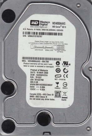 WD4000AAKS Western Digital 400GB SATA 3.5 Inch Hard Drive