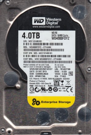 WD4000FDYZ Western Digital 4TB SATA 3.5 Inch Hard Drive