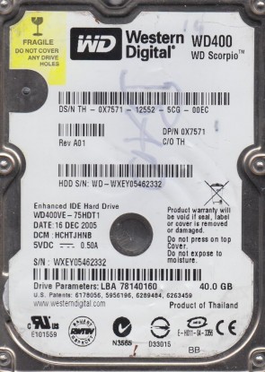 WD400VE Western Digital 40GB IDE 2.5 Inch Hard Drive