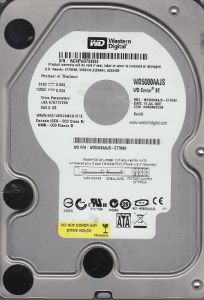 WD5000AAJS Western Digital 500GB SATA 3.5 Inch Hard Drive