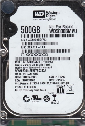 WD5000BMVU Western Digital 500GB USB 2.5 Inch Hard Drive