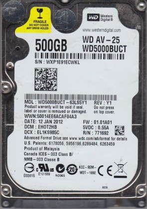 WD5000BUCT Western Digital 500GB SATA 2.5 Inch Hard Drive
