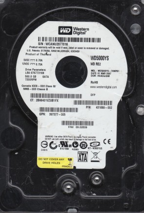 WD5000YS Western Digital 500GB SATA 3.5 Inch Hard Drive