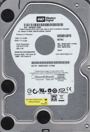 WD5001ABYS Western Digital 500GB SATA 3.5 Inch Hard Drive