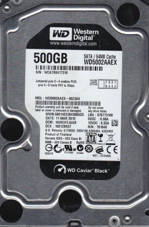 WD5002AAEX Western Digital 500GB SATA 3.5 Inch Hard Drive