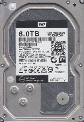 WD6002FZWX Western Digital 6TB SATA 3.5 Inch Hard Drive