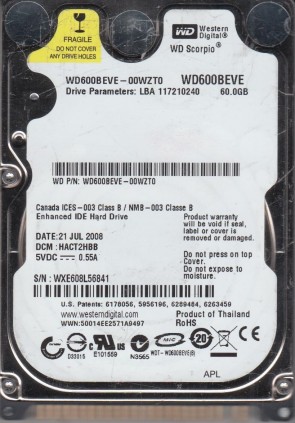 WD600BEVE Western Digital 60GB IDE 2.5 Inch Hard Drive
