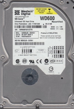 WD600JB Western Digital 60GB IDE 3.5 Inch Hard Drive
