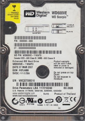 WD600VE Western Digital 60GB IDE 2.5 Inch Hard Drive