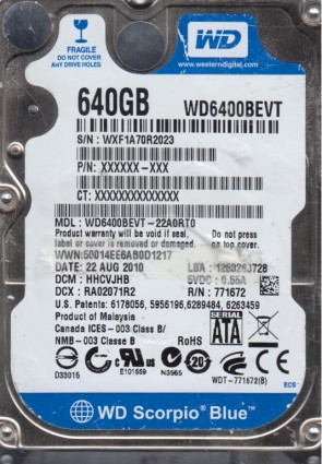 WD6400BEVT Western Digital 640GB SATA 2.5 Inch Hard Drive