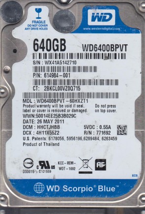 WD6400BPVT Western Digital 640GB SATA 2.5 Inch Hard Drive