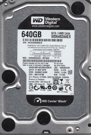 WD6402AAEX Western Digital 640GB SATA 3.5 Inch Hard Drive
